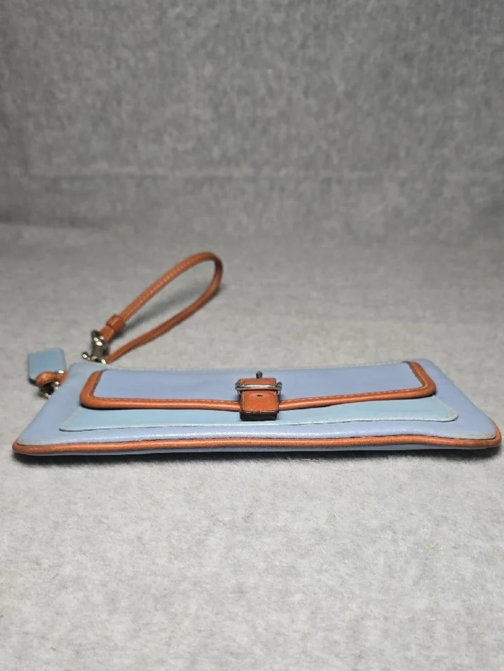 Coach Vintage Hamptons Light Blue and Tan Leather Wristlet